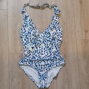 Niptuck Swim Blue and White Patterned Swimsuit Size 4